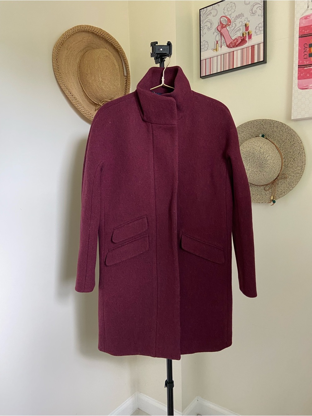 J. Crew Wool Pea Coat in Burgundy